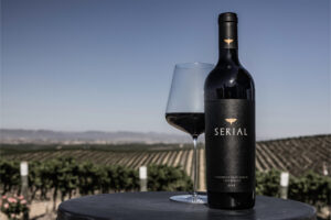 Serial red blend bottle and glass